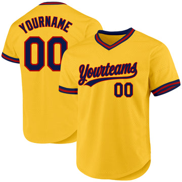 Custom Gold Navy-Red Authentic Throwback Baseball Jersey