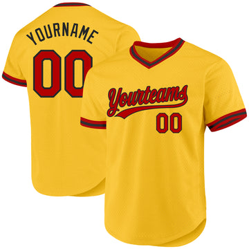 Custom Gold Red-Black Authentic Throwback Baseball Jersey