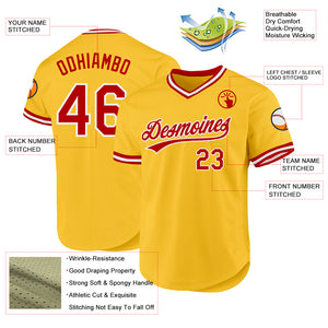 Custom Gold Red-White Authentic Throwback Baseball Jersey
