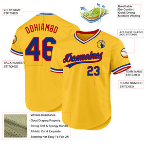 Custom Gold Royal-Red Authentic Throwback Baseball Jersey