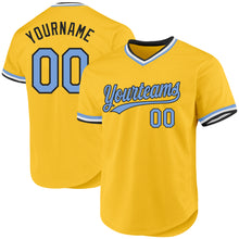 Load image into Gallery viewer, Custom Gold Light Blue-Black Authentic Throwback Baseball Jersey
