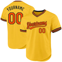 Load image into Gallery viewer, Custom Gold Orange-Black Authentic Throwback Baseball Jersey

