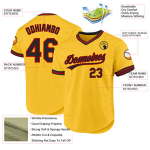 Custom Gold Black-Red Authentic Throwback Baseball Jersey