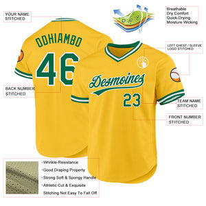 Custom Gold Kelly Green-White Authentic Throwback Baseball Jersey