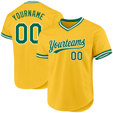 Custom Gold Kelly Green-White Authentic Throwback Baseball Jersey