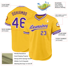 Load image into Gallery viewer, Custom Gold Purple-White Authentic Throwback Baseball Jersey
