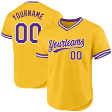 Load image into Gallery viewer, Custom Gold Purple-White Authentic Throwback Baseball Jersey
