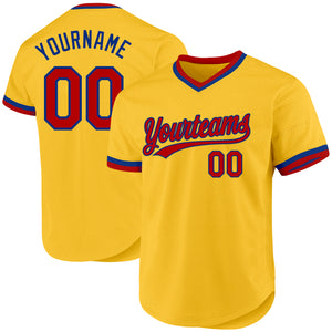 Custom Gold Red-Royal Authentic Throwback Baseball Jersey