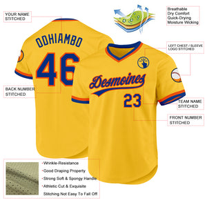 Custom Gold Royal-Orange Authentic Throwback Baseball Jersey