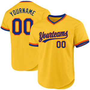 Custom Gold Royal-Orange Authentic Throwback Baseball Jersey