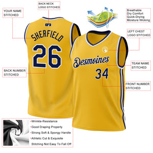 Custom Gold Navy-White Authentic Throwback Basketball Jersey