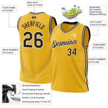 Load image into Gallery viewer, Custom Gold Black-White Authentic Throwback Basketball Jersey
