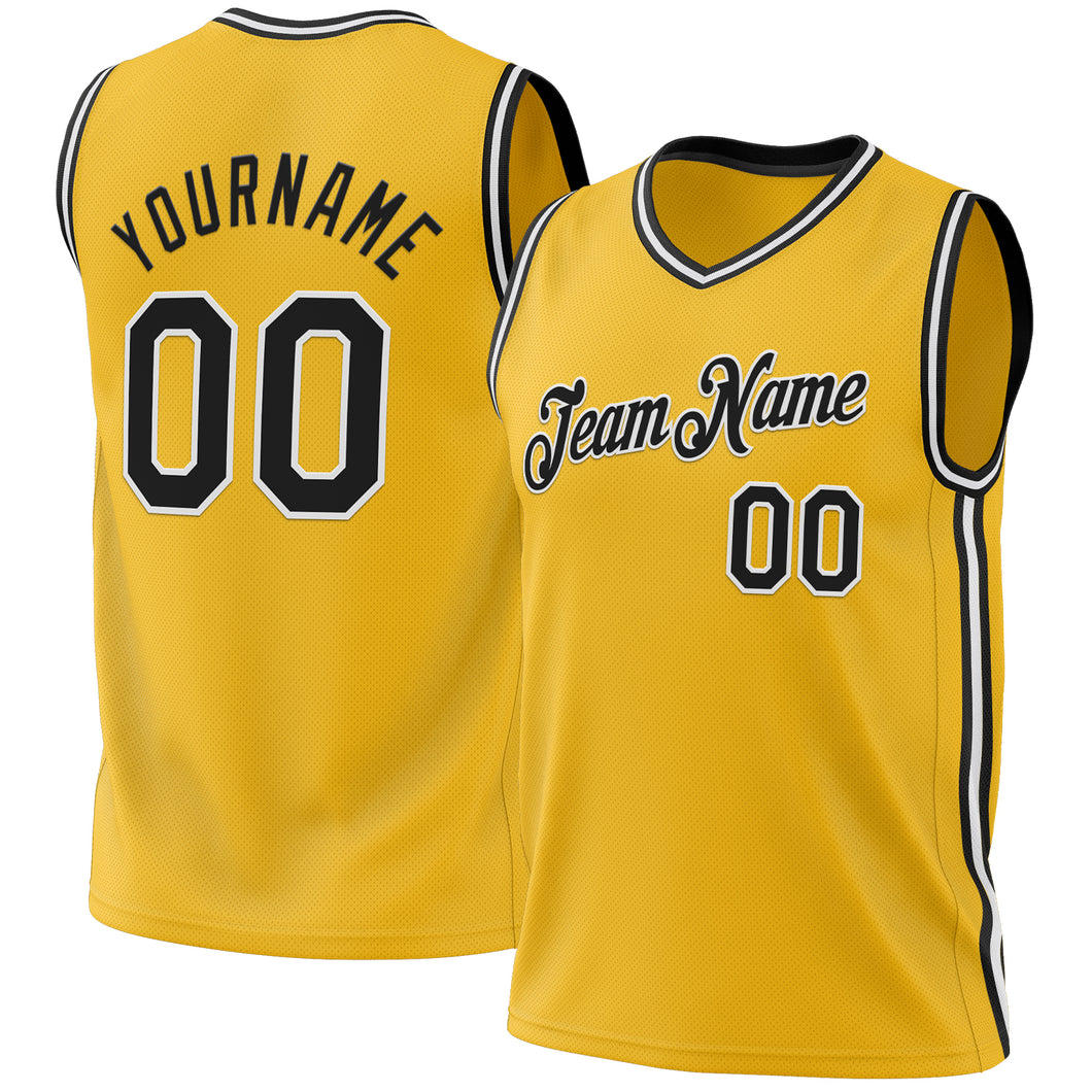 Custom Gold Black-White Authentic Throwback Basketball Jersey