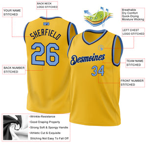 Custom Gold Light Blue-White Authentic Throwback Basketball Jersey