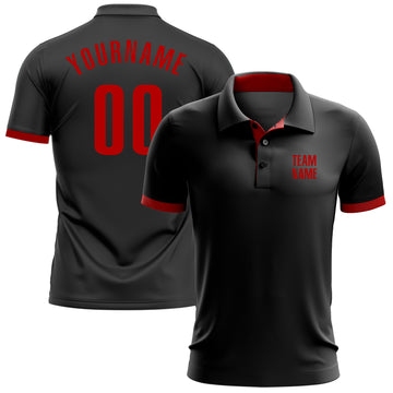 Custom Black Red Performance Golf Polo Shirt