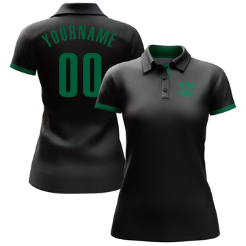 Custom Black Kelly Green Performance Golf Polo Shirt