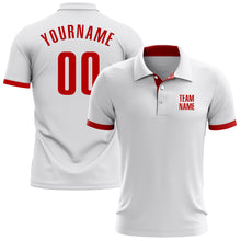 Load image into Gallery viewer, Custom White Red Performance Golf Polo Shirt
