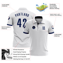 Load image into Gallery viewer, Custom White Navy Performance Golf Polo Shirt
