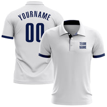 Load image into Gallery viewer, Custom White Navy Performance Golf Polo Shirt
