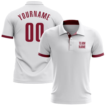 Custom White Crimson Performance Golf Polo Shirt