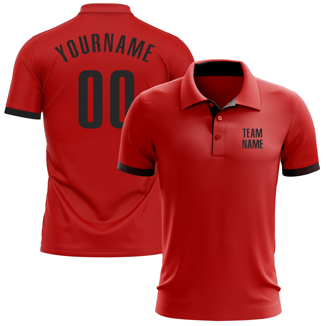 Custom Red Black Performance Golf Polo Shirt