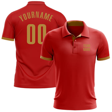 Custom Red Old Gold Performance Golf Polo Shirt