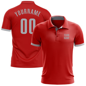 Custom Red Gray Performance Golf Polo Shirt