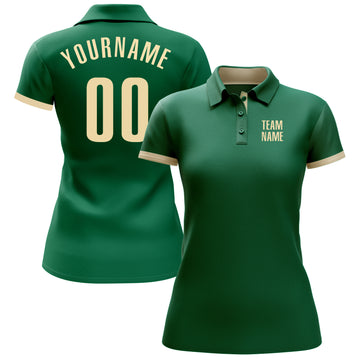 Custom Kelly Green Cream Performance Golf Polo Shirt