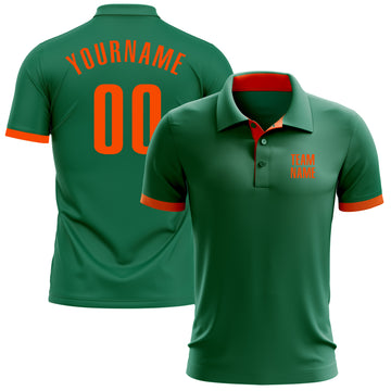 Custom Kelly Green Orange Performance Golf Polo Shirt