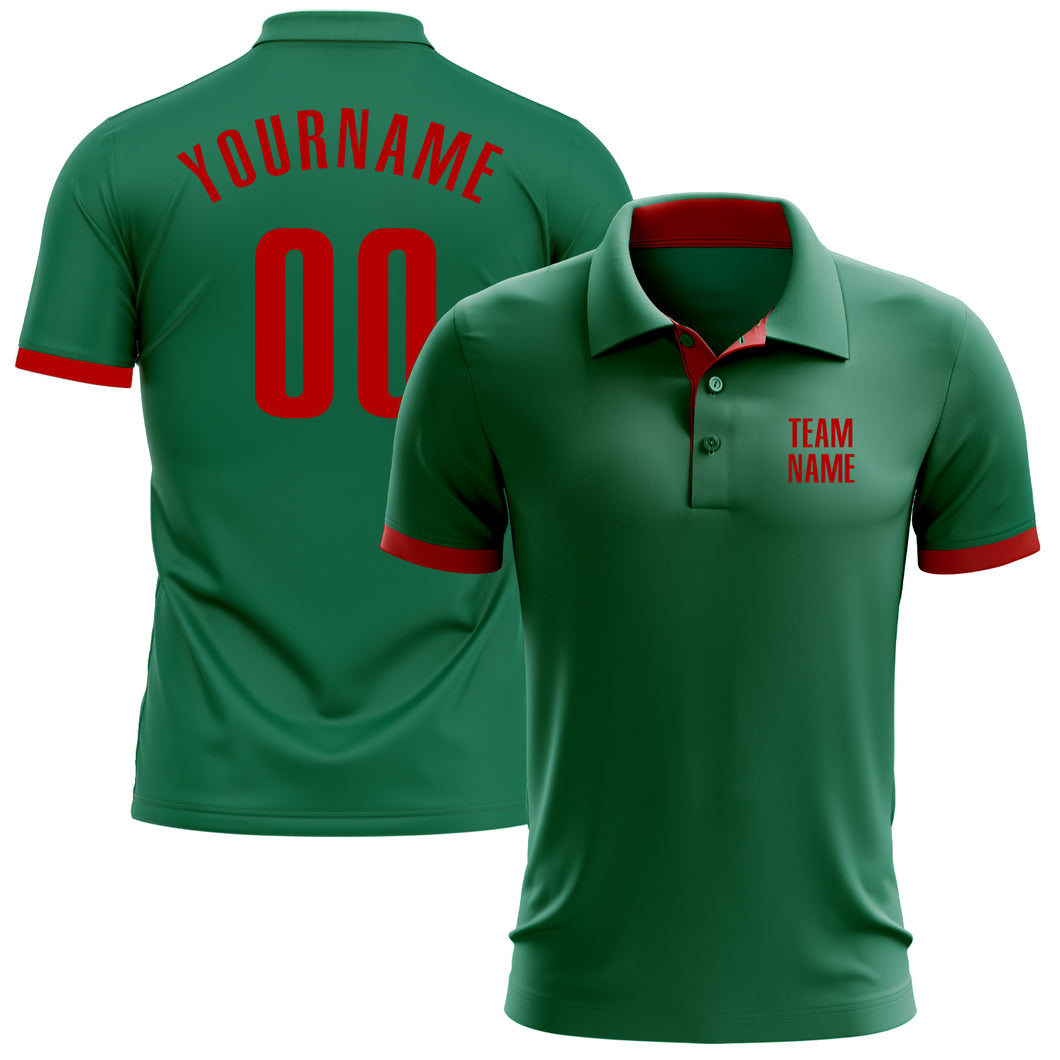 Custom Kelly Green Red Performance Golf Polo Shirt