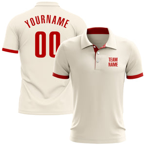 Custom Cream Red Performance Golf Polo Shirt