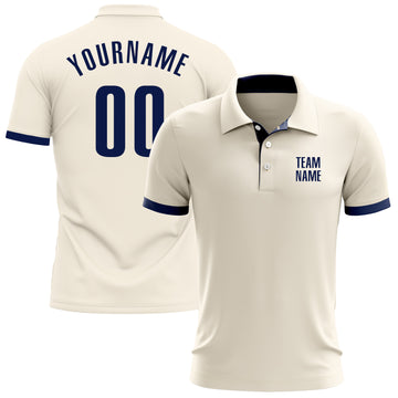 Custom Cream Navy Performance Golf Polo Shirt