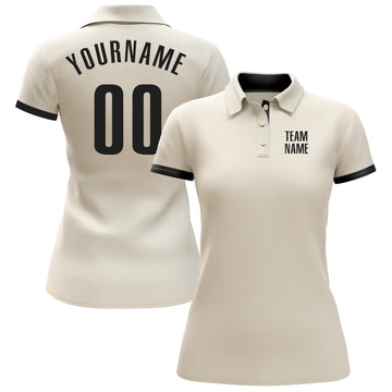 Custom Cream Black Performance Golf Polo Shirt