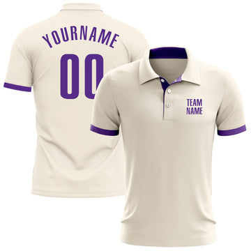 Custom Cream Purple Performance Golf Polo Shirt