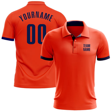 Custom Orange Navy Performance Golf Polo Shirt