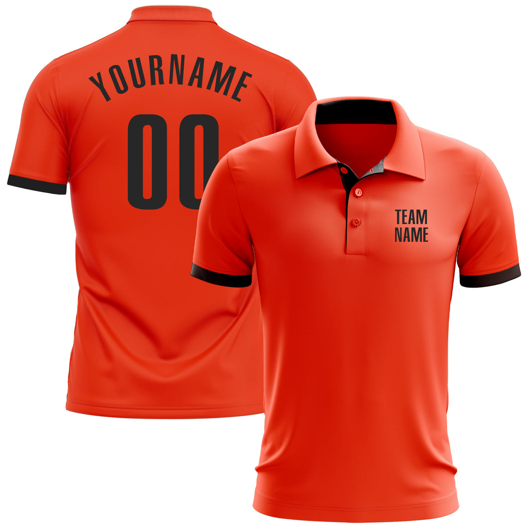 Custom Orange Black Performance Golf Polo Shirt