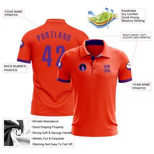 Custom Orange Purple Performance Golf Polo Shirt