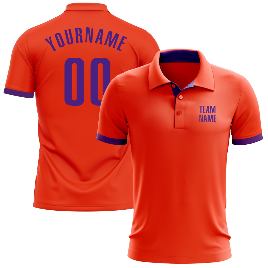 Custom Orange Purple Performance Golf Polo Shirt