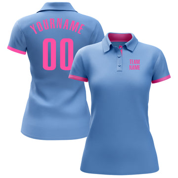 Custom Light Blue Pink Performance Golf Polo Shirt