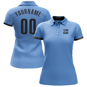 Custom Light Blue Black Performance Golf Polo Shirt