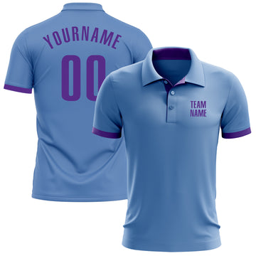 Custom Light Blue Purple Performance Golf Polo Shirt