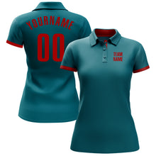 Load image into Gallery viewer, Custom Teal Red Performance Golf Polo Shirt
