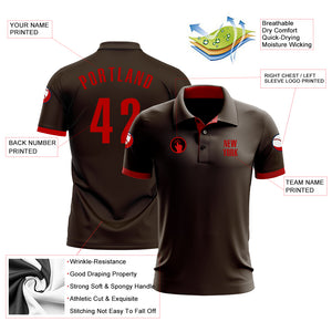 Custom Brown Red Performance Golf Polo Shirt