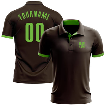 Custom Brown Neon Green Performance Golf Polo Shirt