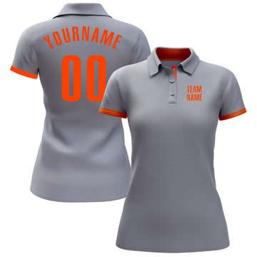 Custom Gray Orange Performance Golf Polo Shirt