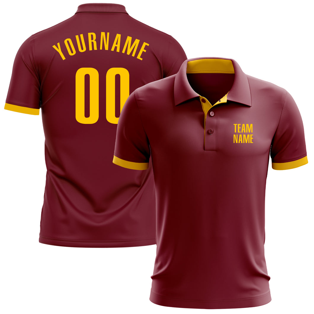 Custom Crimson Yellow Performance Golf Polo Shirt