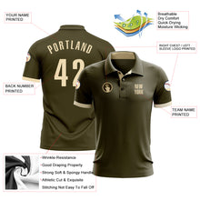 Load image into Gallery viewer, Custom Olive Cream Performance Salute To Service Golf Polo Shirt
