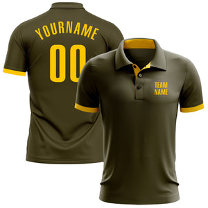 Custom Olive Yellow Performance Salute To Service Golf Polo Shirt