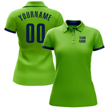 Load image into Gallery viewer, Custom Neon Green Navy Performance Golf Polo Shirt
