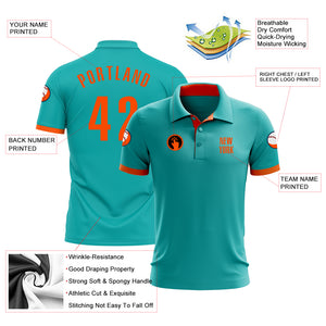 Custom Aqua Orange Performance Golf Polo Shirt